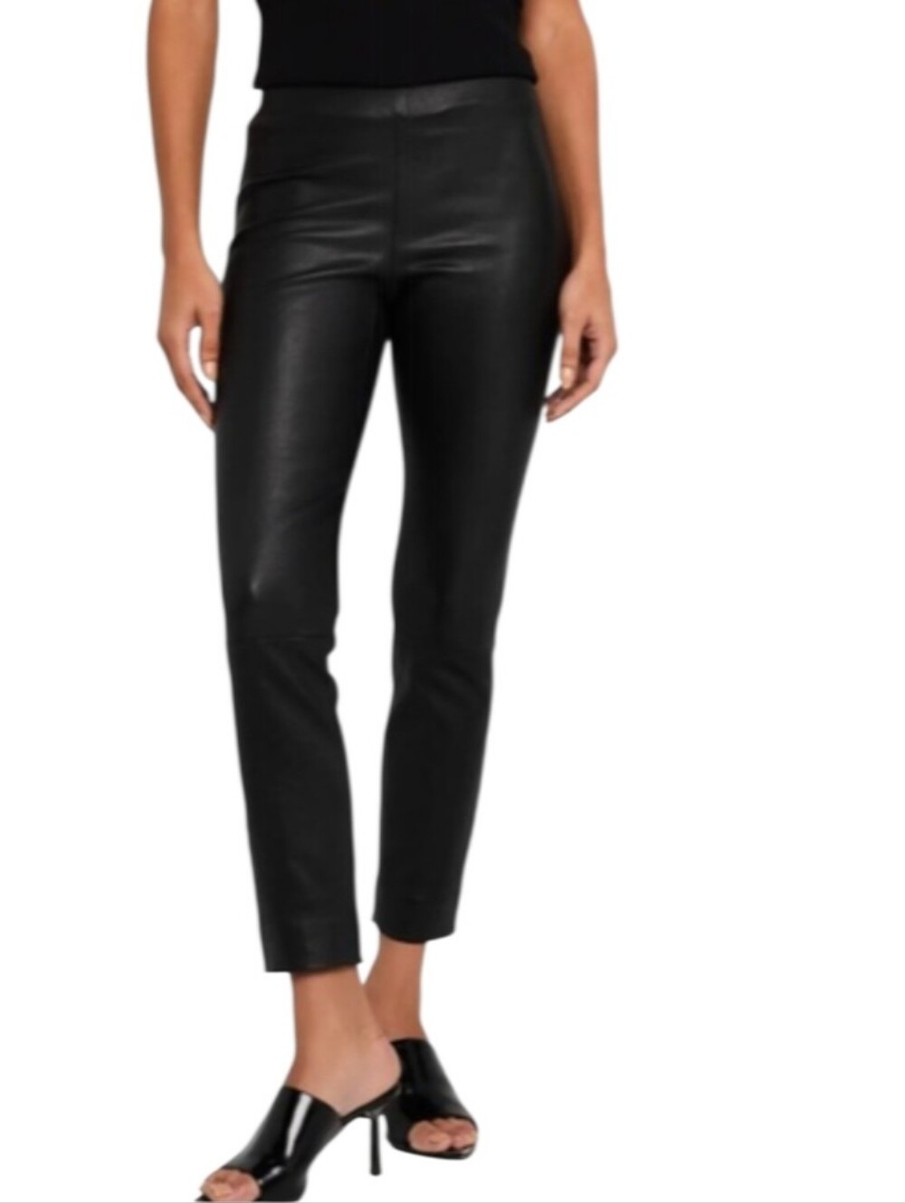 Tory Burch Leather Slim Ankle Pants - Black